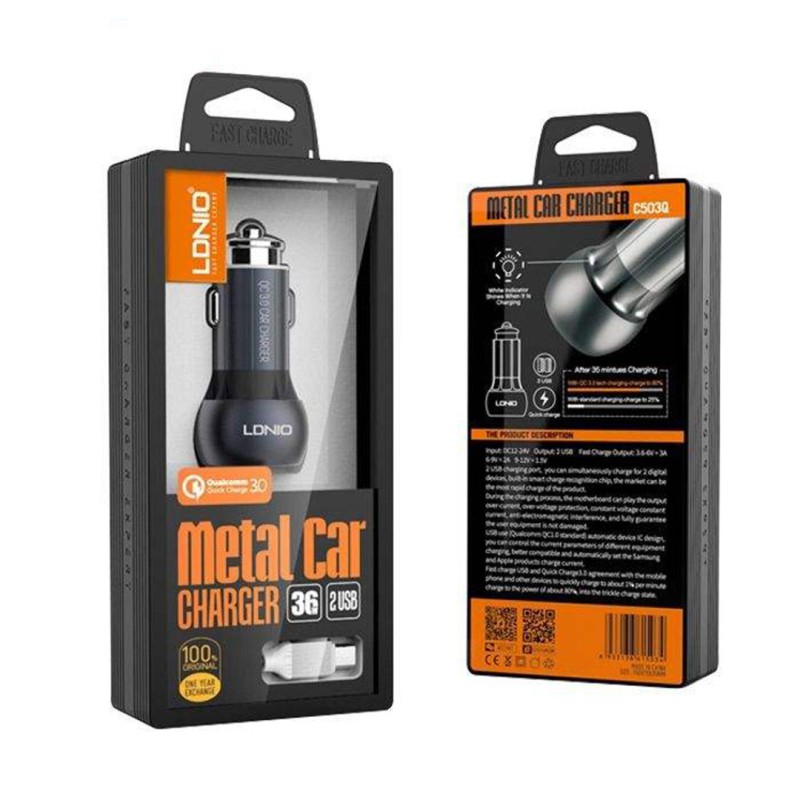 شارژر فندکی الدینیو مدل C503Q همراه با کابل microUSB
