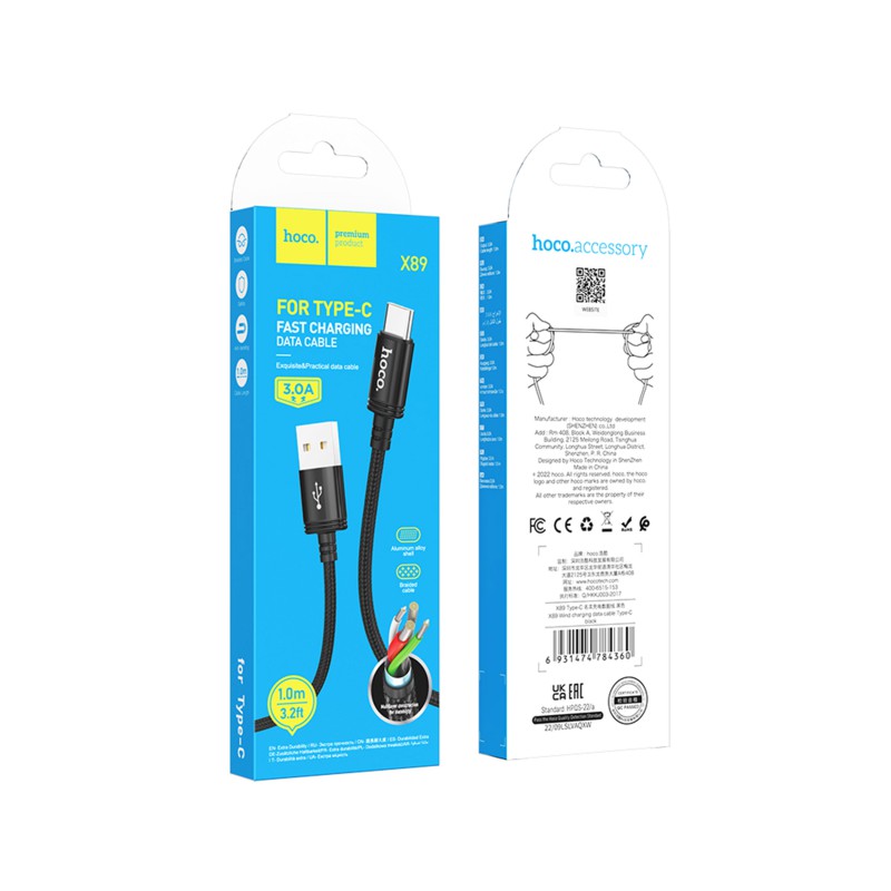 کابل تبدیل USB به Type-C هوکو مدل X89 طول 1 متر