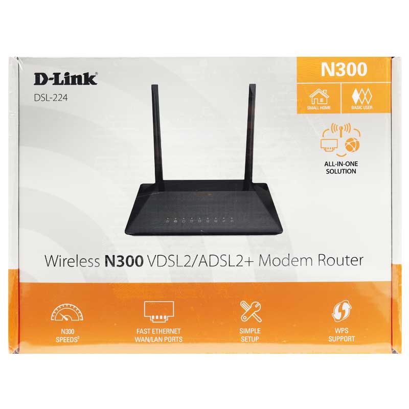 مودم روتر +VDSL2/ADSL2 بی سیم دی لینک مدل DSL-224 N300 سرعت ۳۰۰ مگابیت در ثانیه
