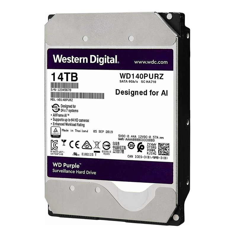 هارد دیسک اینترنال وسترن دیجیتال مدل Purple WD140PURZ ظرفیت ۱۴ ترابایت