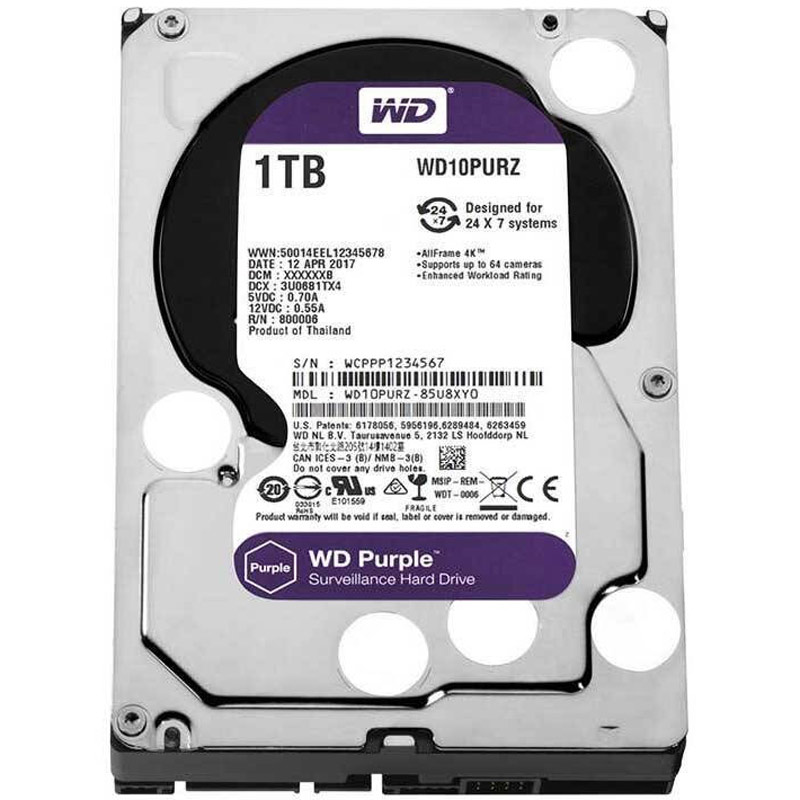 هارد دیسک اینترنال وسترن دیجیتال مدل Digital Purple WD10PURZ ظرفیت 1 ترابایت