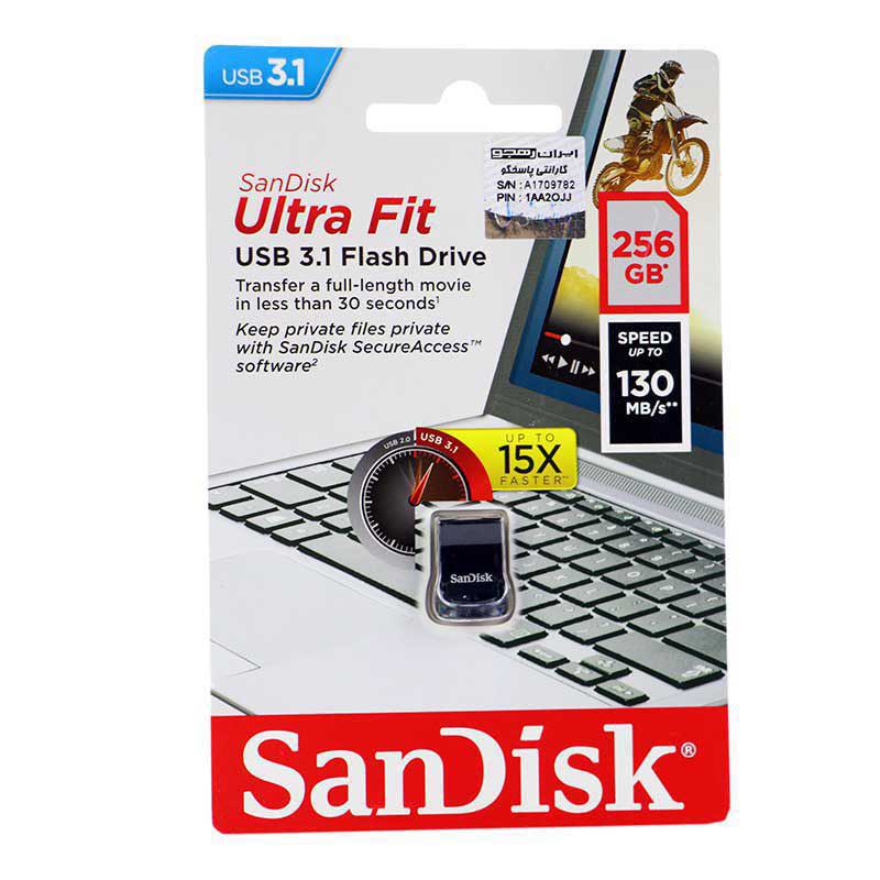 فلش مموری USB 3.1 سن دیسک مدل Ultra Fit CZ430 ظرفیت ۲۵۶ گیگابایت