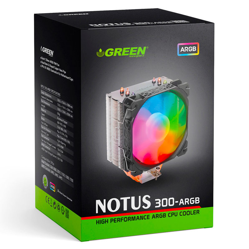 خنک کننده بادی پردازنده گرین مدل NOTUS 300-ARGB