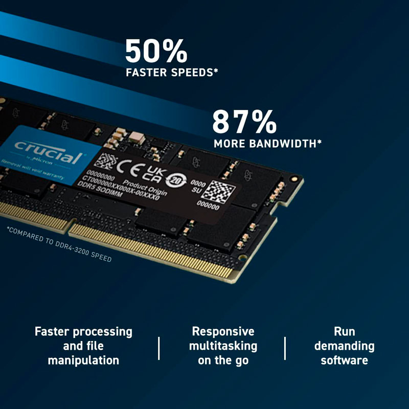 رم لپ تاپ DDR5 تک کاناله ۴۸۰۰ مگاهرتز کروشیال با پارت نامبر CT16G48C40S5 ظرفیت ۱۶ گیگابایت