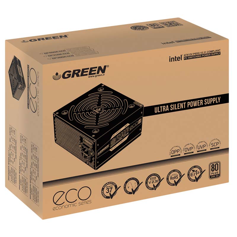 منبع تغذیه گرین مدل GP350A-ECO Rev3.1 با توان ۳۵۰ وات