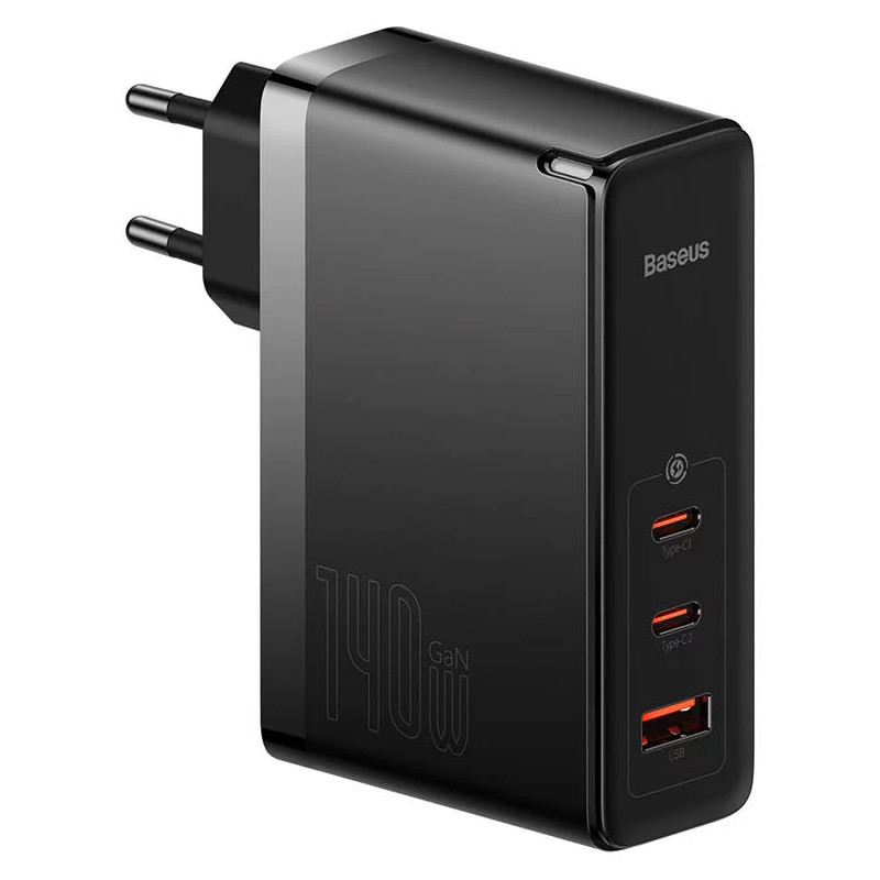 شارژر دیواری فست شارژ باسئوس مدل GaN5 Pro CCGP100 3Port 5A QC PD 140W به همراه کابل تبدیل تایپ سی