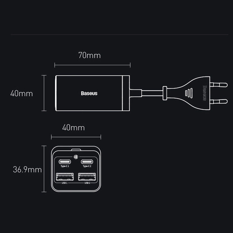 کلگی فست شارژ 4 پورت باسئوس سری GaN3 Pro Desktop مدل CCGP0401 به همراه کابل تبدیل تایپ سی