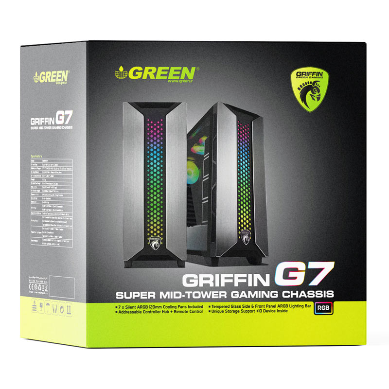 کیس کامپیوتر مخصوص بازی گرین مدل GRIFFIN G7 با نورپردازی RGB