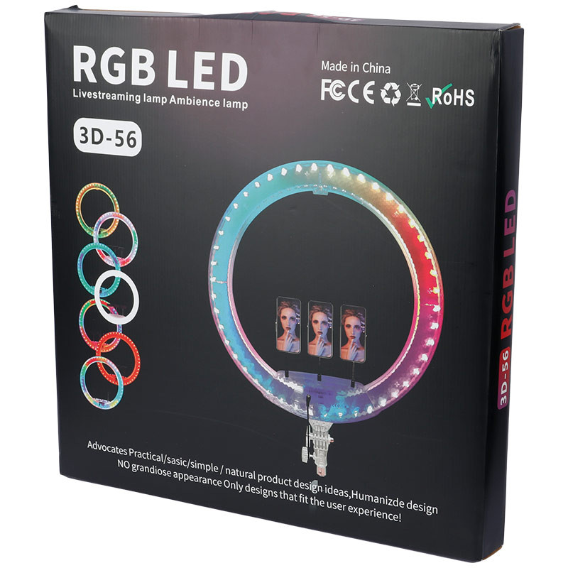 رینگ لایت مدل RGB LED 3D-56 به همراه 3 عدد هولدر گوشی و ریموت کنترل