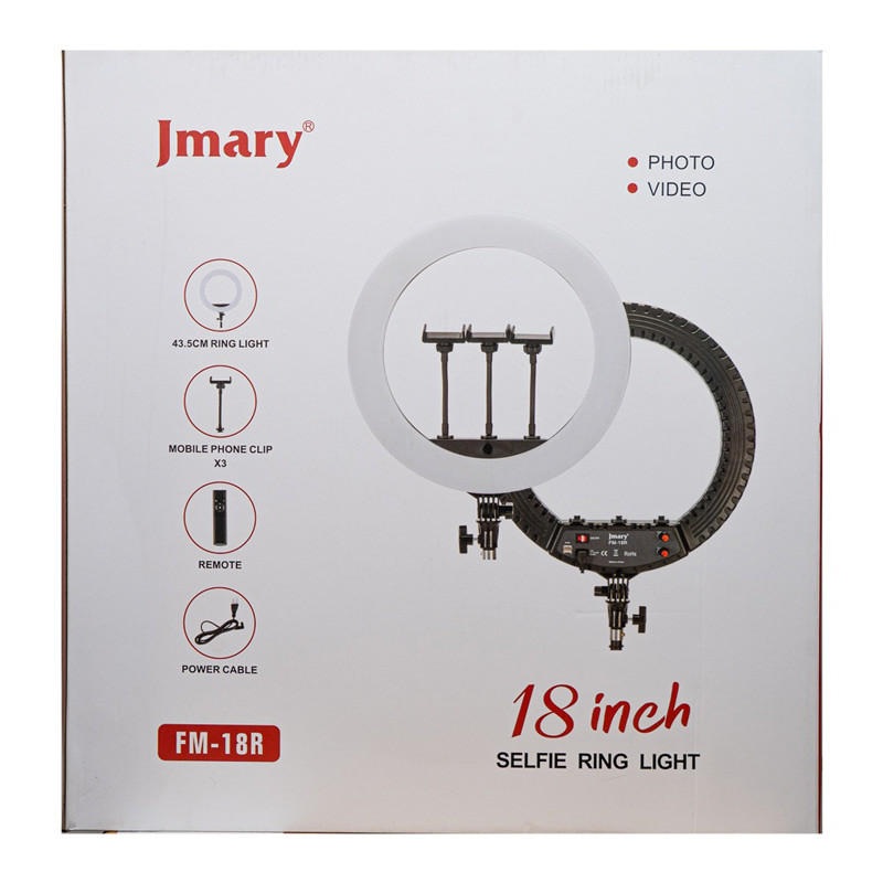 رینگ لایت جی ماری مدل Jmary FM-18R به همراه 3 عدد هولدر گوشی و ریموت کنترل