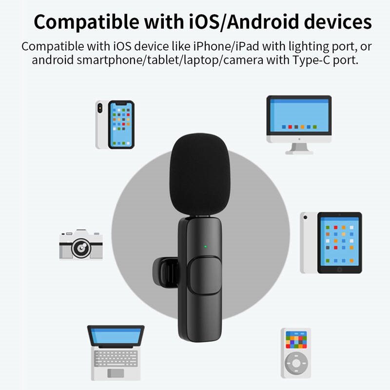 میکروفون یقه ای وایرلس K9 همراه تبدیل Type-C to Lightning