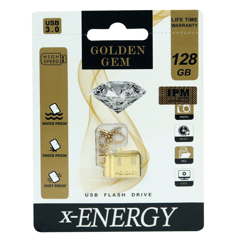 فلش مموری USB 3.0 ایکس-انرژی مدل Golden GEM ظرفیت ۱۲۸ گیگابایت