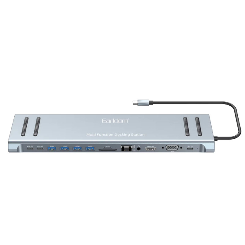هاب 14 پورت تایپ سی به USB/SD/TF/AUX/HDMI/VGA/RJ45/Type-C ارلدام مدل ET-W28