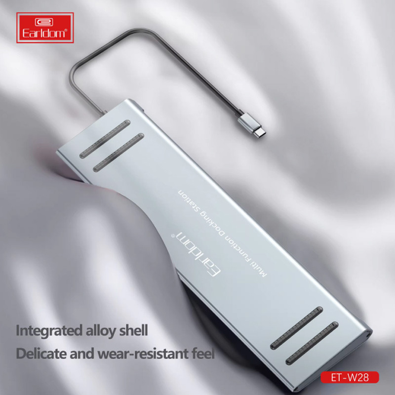 هاب 14 پورت تایپ سی به USB/SD/TF/AUX/HDMI/VGA/RJ45/Type-C ارلدام مدل ET-W28