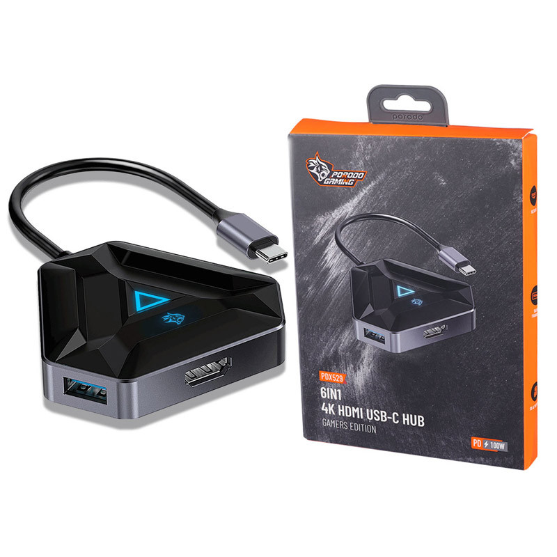 هاب و رم ریدر گیمینگ 6 پورت تایپ سی به USB 3.0/HDMI/TF/SD/Type-C پرودو مدل PDX529