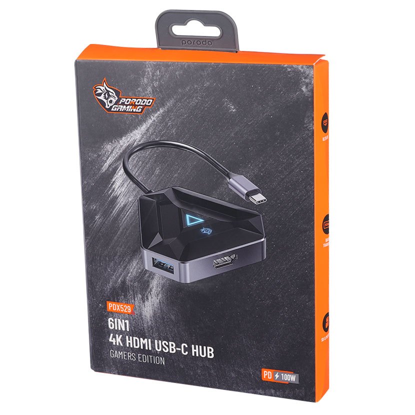هاب و رم ریدر گیمینگ 6 پورت تایپ سی به USB 3.0/HDMI/TF/SD/Type-C پرودو مدل PDX529