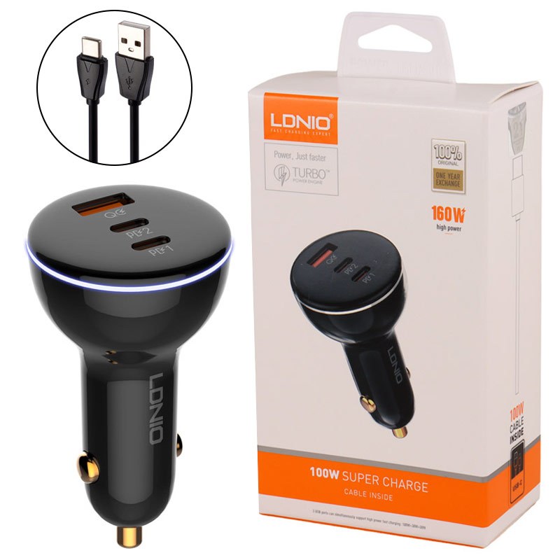 شارژر فندکی خودرو الدینیو مدل C102 با جریان 5 آمپر و حداکثر توان خروجی 100 وات