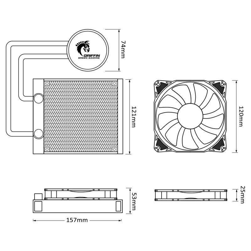 سیستم خنک کننده CPU مایع گرین مدل Glacier 120 ECO-ARGB