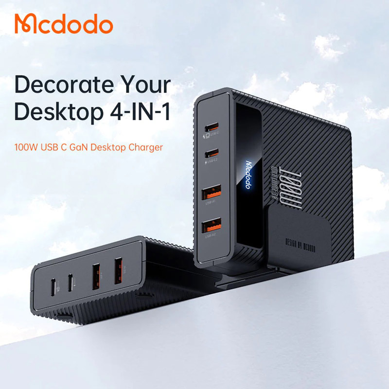 شارژر دیواری فست شارژ مک دودو مدل CH-1802 با توان 100 وات همراه کابل تبدیل تایپ سی و کابل AC