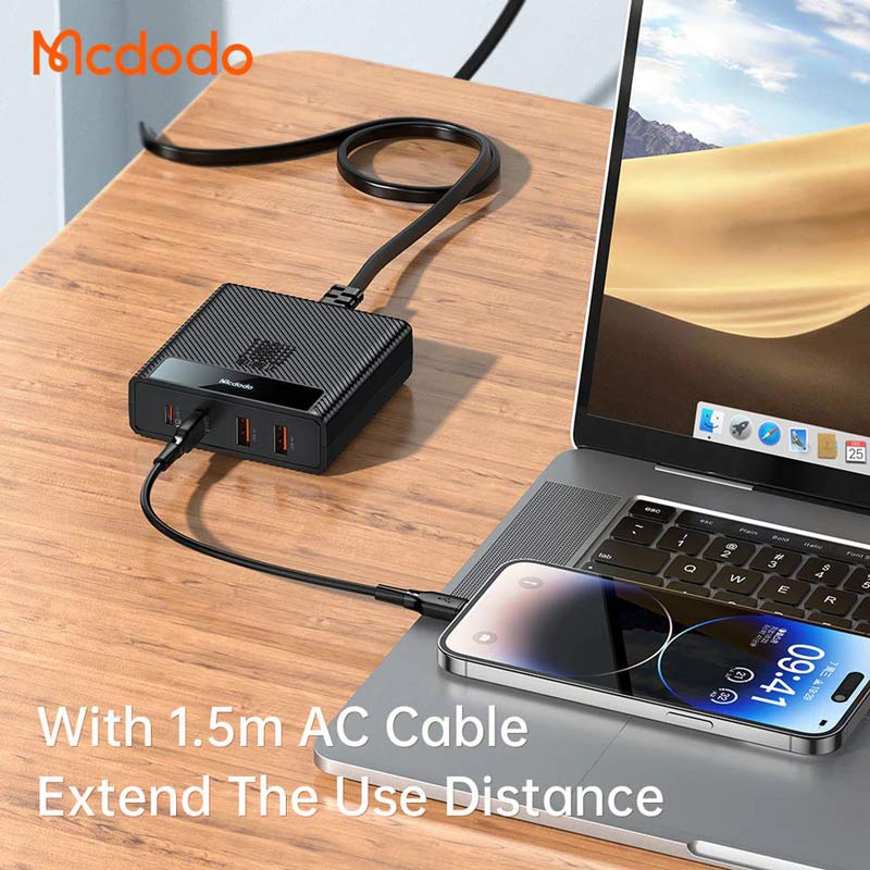 شارژر دیواری فست شارژ مک دودو مدل CH-1802 با توان 100 وات همراه کابل تبدیل تایپ سی و کابل AC
