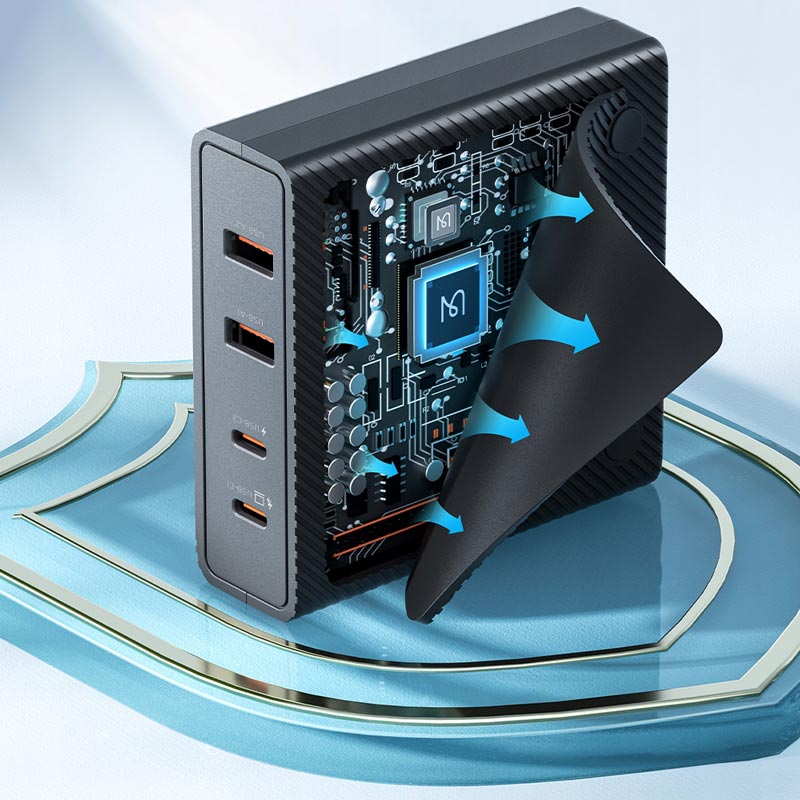 شارژر دیواری فست شارژ مک دودو مدل CH-1802 با توان 100 وات همراه کابل تبدیل تایپ سی و کابل AC