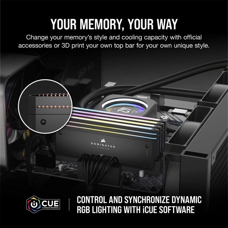 رم کامپیوتر DDR5 دو کاناله 7200 مگاهرتز CL34 کورسیر مدل Dominator Titanium RGB با ظرفیت 32 گیگابایت