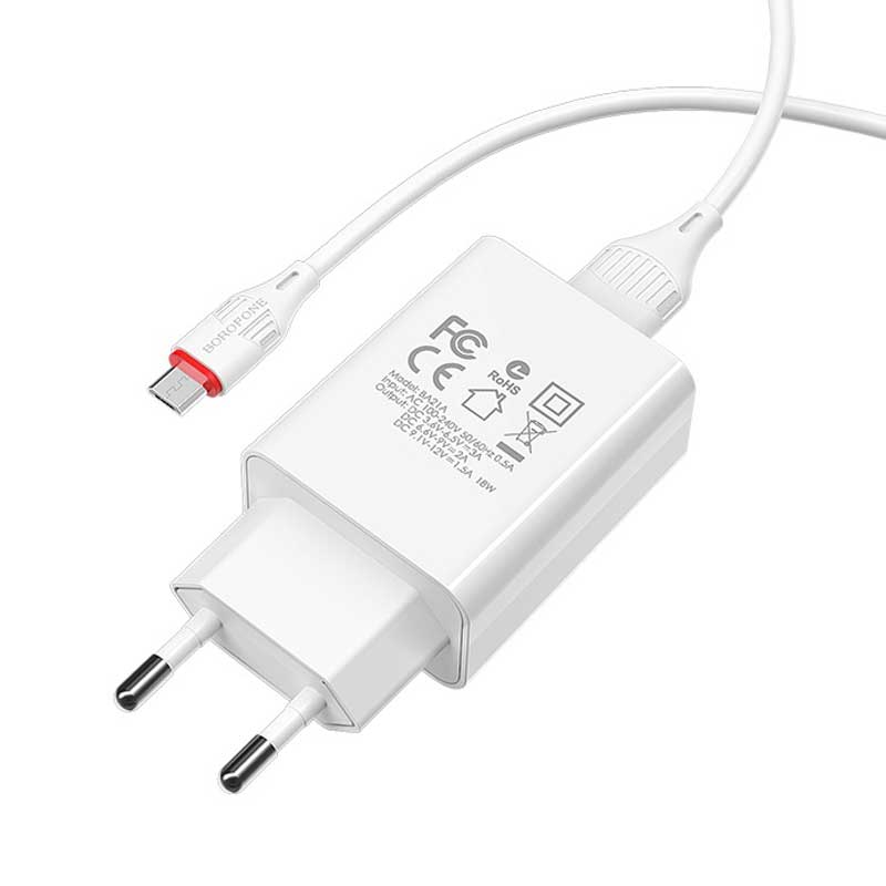 شارژر دیواری بروفون مدل BA-21 QC3 به همراه کابل تبدیل microUSB