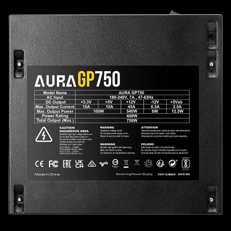 منبع تغذیه کامپیوتر گیم دیاس مدل Aura GP750 توان 750 وات