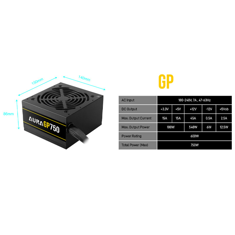 منبع تغذیه کامپیوتر گیم دیاس مدل Aura GP750 توان 750 وات