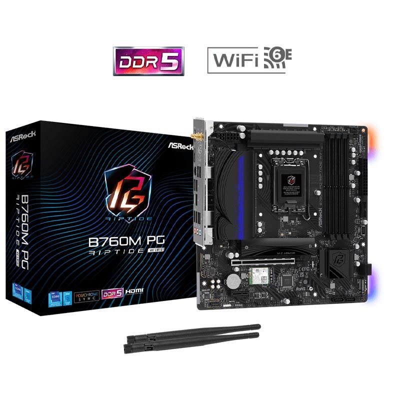 مادربرد ازراک مدل B760M PG Riptide WiFi DDR5 با سوکت پردازنده LGA 1700