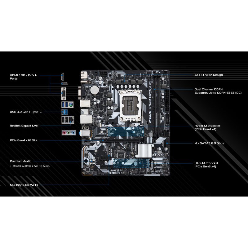 مادربرد ازراک مدل B760M-HDV/M.2 DDR4 با سوکت پردازنده LGA 1700