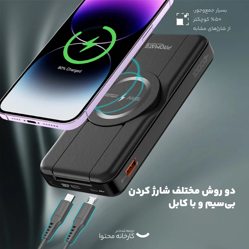 پاوربانک پرومیت مدل POWERPACK-FOLD با ظرفیت 10000 میلی آمپرساعت