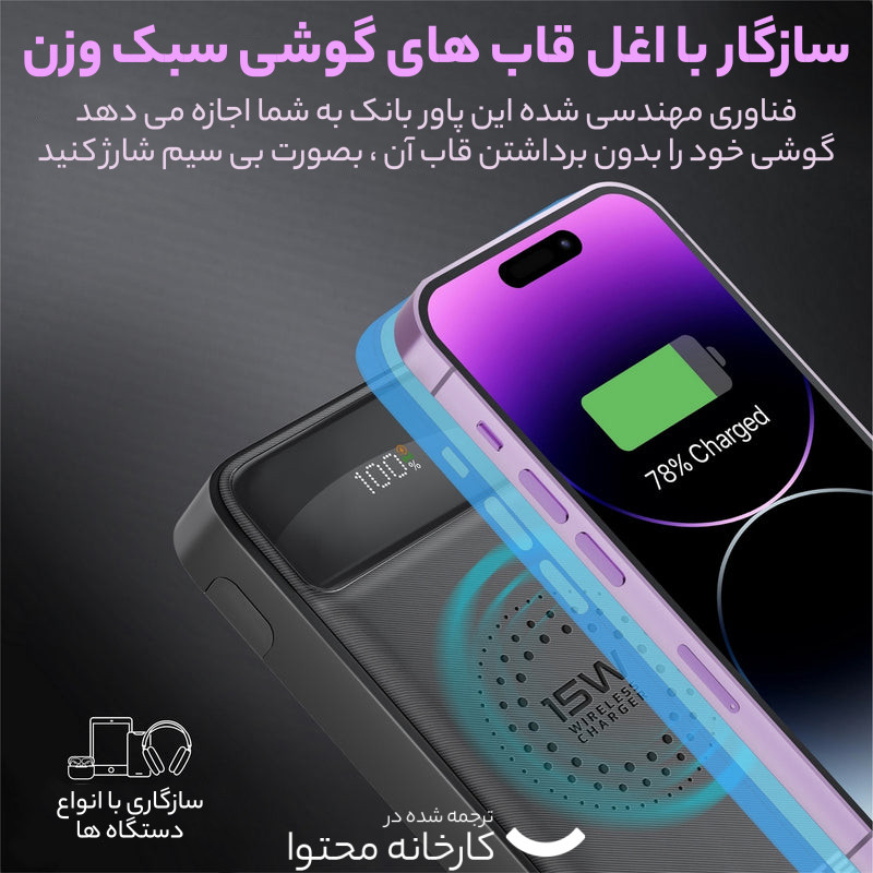 پاوربانک بی سیم پرومیت مدل AURATORQ-20 با ظرفیت 20000 میلی آمپر ساعت