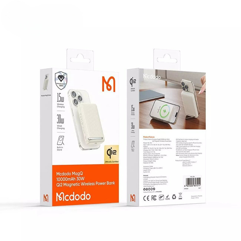 پاور بانک بی سیم فست شارژ مک دودو مدل MC-781 PD 30W با ظرفیت 10000 میلی آمپر ساعت