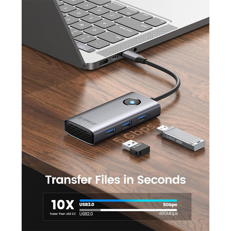 هاب 6 پورت اوریکو Type-C به USB 3.0/Type-C/HDMI مدل PW11-6P