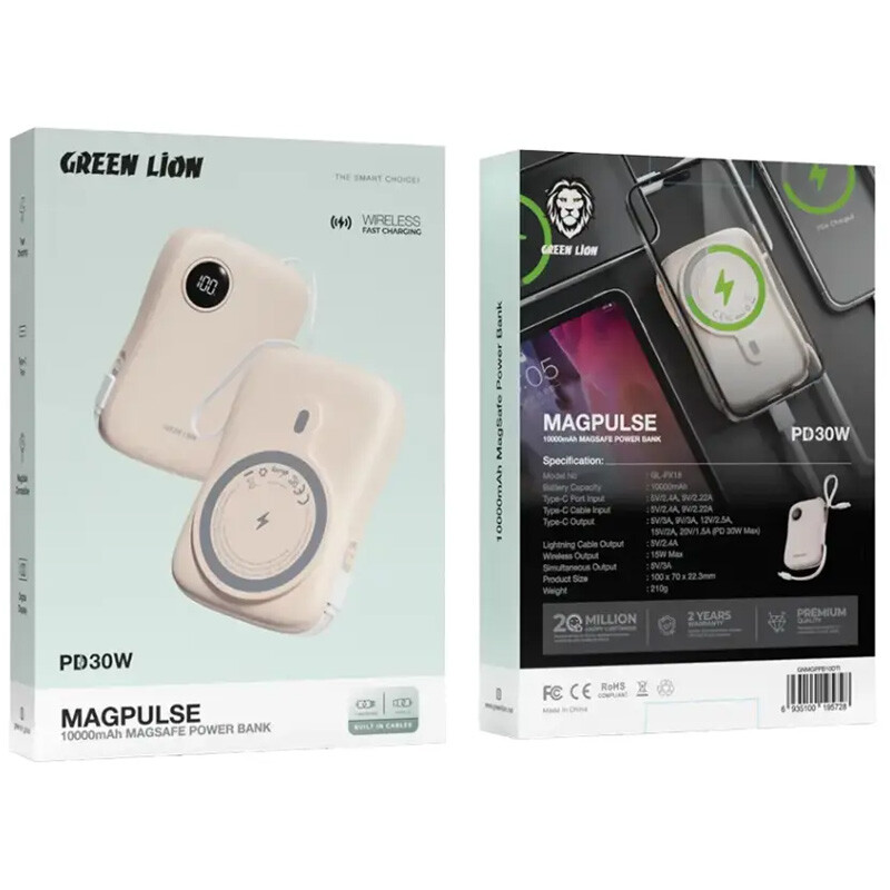 پاور بانک بی سیم فست شارژ گرین لاین مدل MagPulse GL-PX18 PD 30W ظرفیت 10000 میلی آمپر ساعت