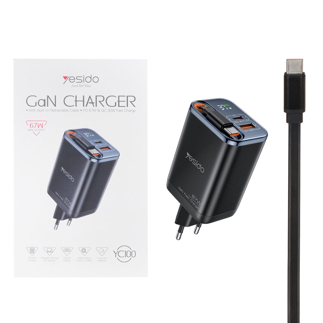 شارژر دیواری سه پورت یسیدو مدل YC100 67W