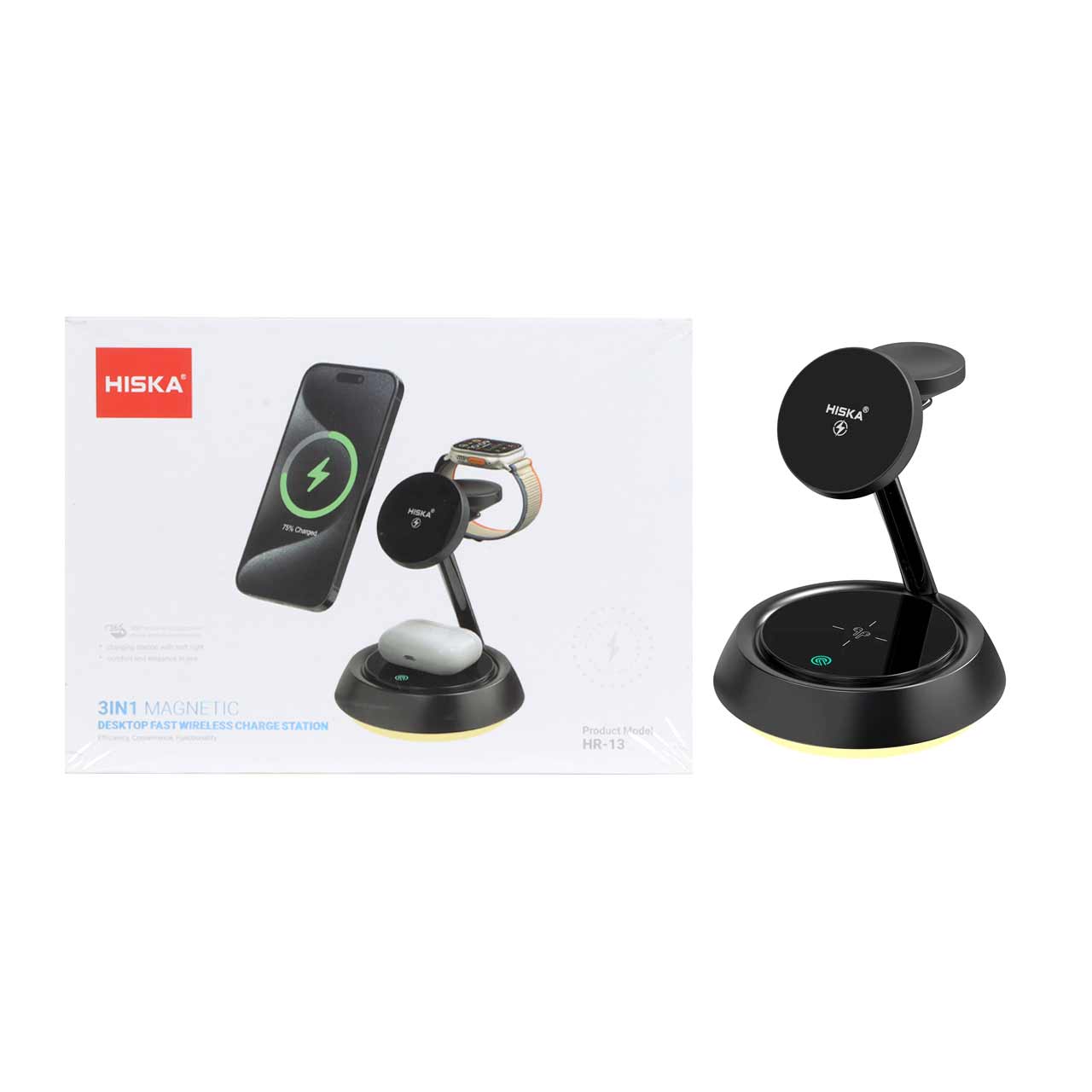 شارژر وایرلس سه کاره هیسکا مدل HR-13