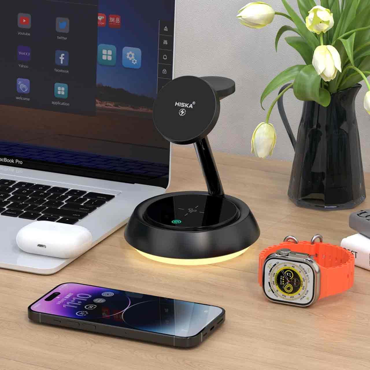 شارژر وایرلس سه کاره هیسکا مدل HR-13