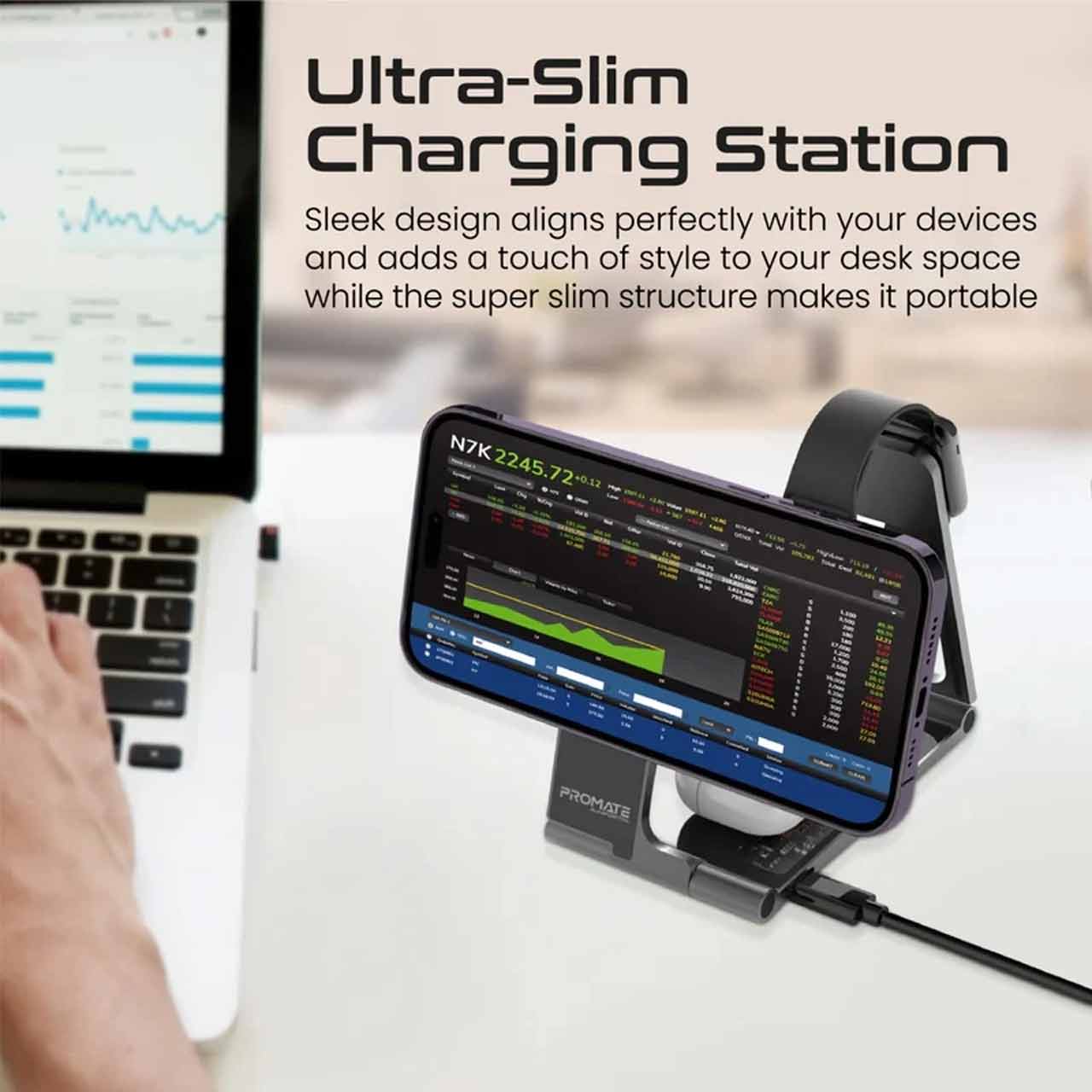 شارژر وایرلس سه کاره پرومیت مدل AuraFold-Trio