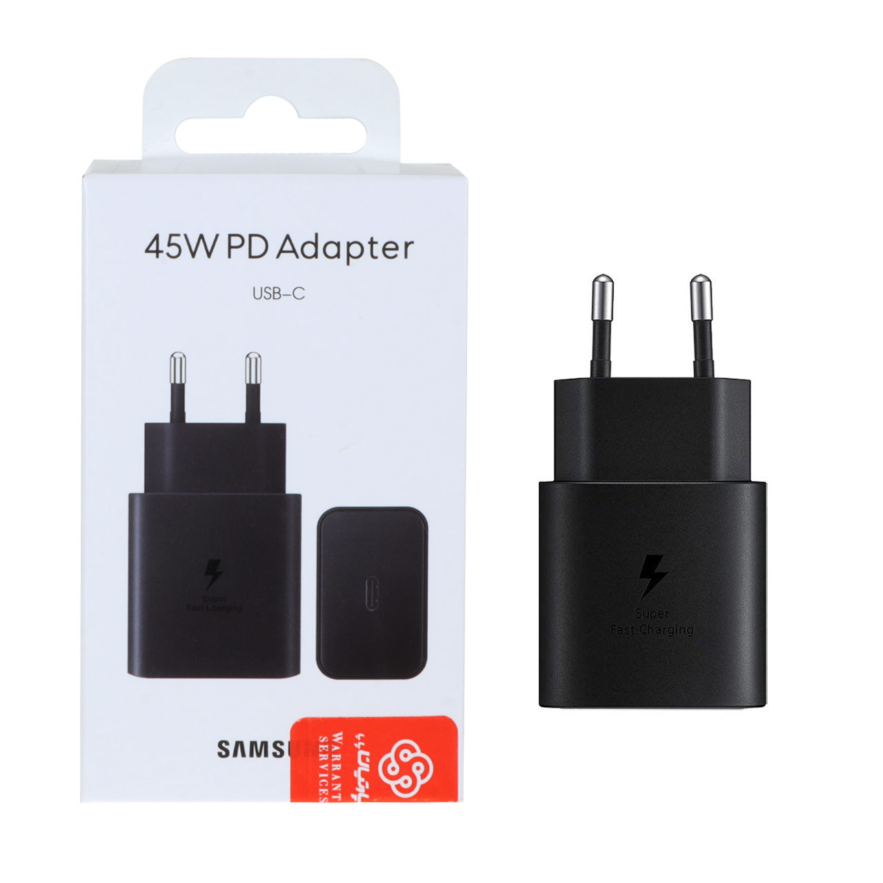 شارژر دیواری دو پین سامسونگ 45 وات T4510 (فست و پی دی) مجهز به فناوری GaN-NFC اصلی