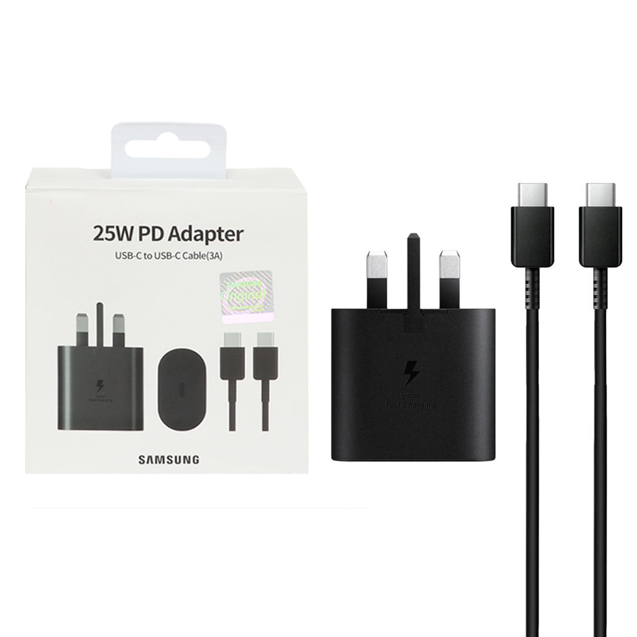 شارژر دیواری سه پین، فست شارژ و PD، تک پورت، توان 25 وات، به همراه کابل شارژ Type-C، ساخت ویتنام